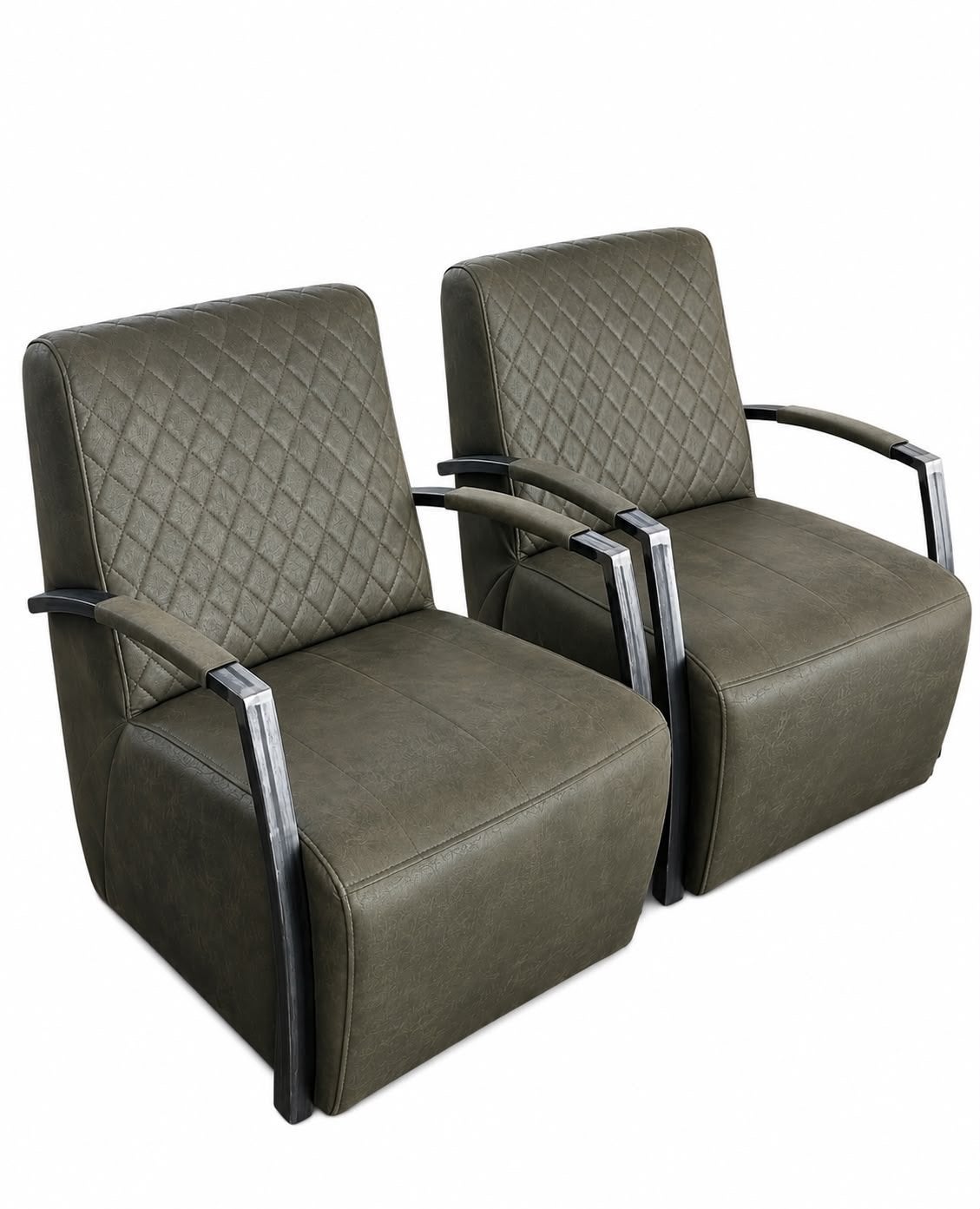 Twee zo goed als nieuwe groene leren stoelen, Ophalen, Zo goed als nieuw, Leer