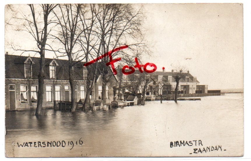 FOTOKAART Zaandam Birmastraat Watersnood 1916, Ophalen of Verzenden, Voor 1920, Ongelopen, Noord-Holland