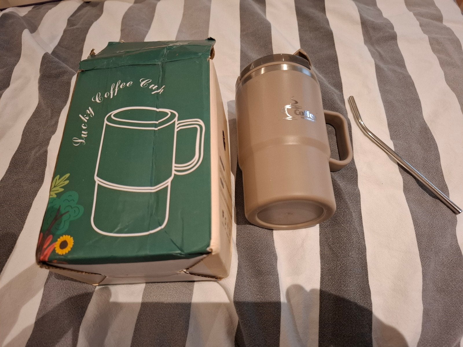 Ongebruikte thermobeker voor koffie - Lucky Coffee Cup, Beige, Overige typen, Nieuw, Ophalen of Verzenden