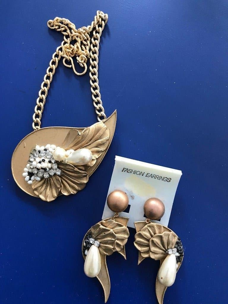 Vintage Ketting en Oorbellen Set met Parels, Overige materialen, Met edelsteen, Nieuw, Ophalen of Verzenden