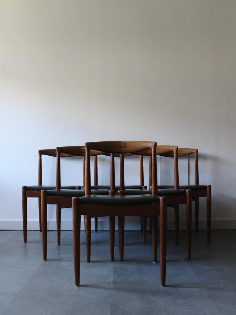 Vintage Deense zeldzame set eetkamerstoelen door Arne Vodder, Ophalen, Bruin, Onbekend, Zo goed als nieuw