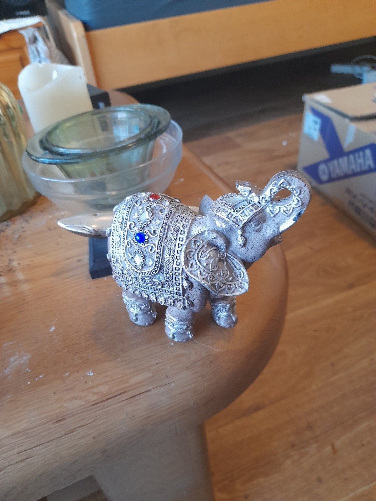Verzilverde Olifant met Edelstenen Decoratie, Ophalen of Verzenden