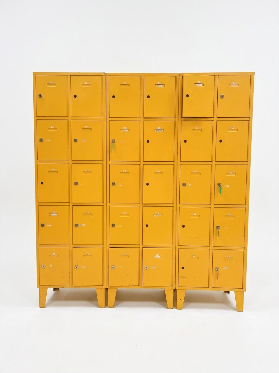 Locker kast industrieel geel okergeel lockers 3 x 10 vakken, Gebruikt, ., Vintage, Ophalen of Verzenden