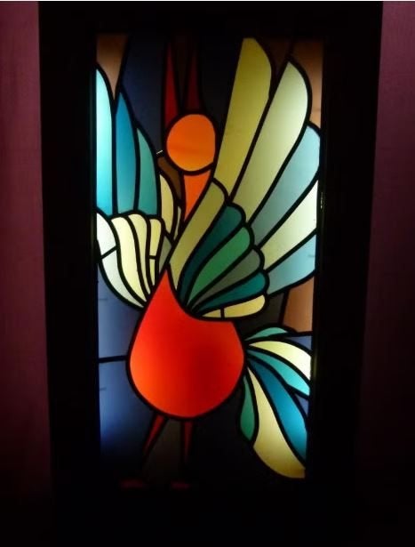 vintage lichtbak wandverlichting loodglas vogel 50-60er, Ophalen, Huis en Inrichting