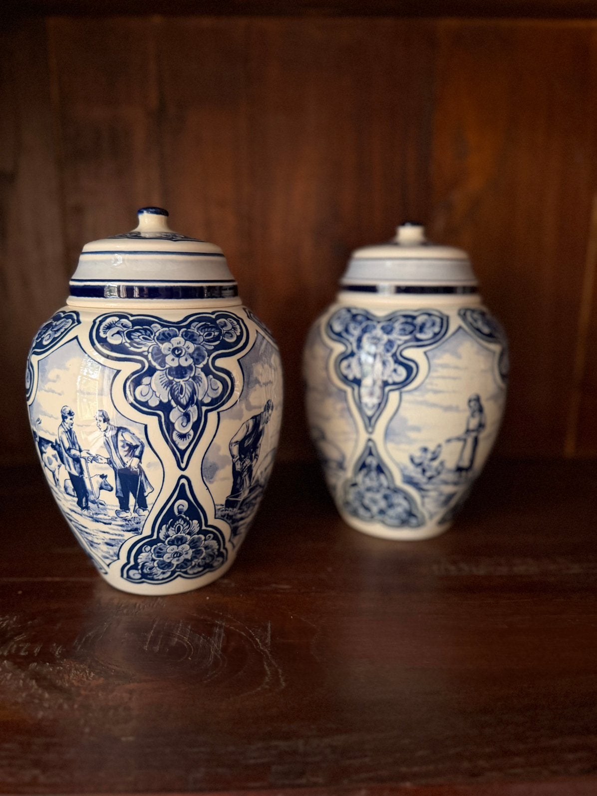 2x Regina Gouda Delfts blauwe vaas met deksel, Antiek en Kunst, Antiek | Vazen, Ophalen