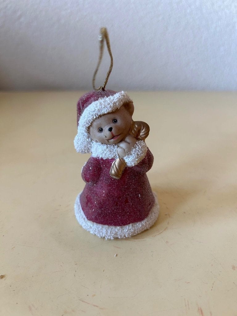 Mooi porseleinen kerstklokje in de vorm van een teddybeer, Versiering, Gebruikt, Niet beschikbaar, Ophalen of Verzenden