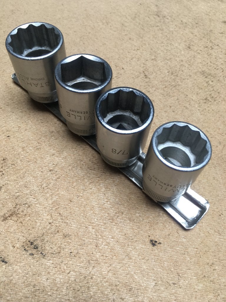 4 x Stahlwille dop in inch maten. 1/2 aansluiting op houder., Ophalen of Verzenden, Zo goed als nieuw, Gereedschapsset, Overige merken