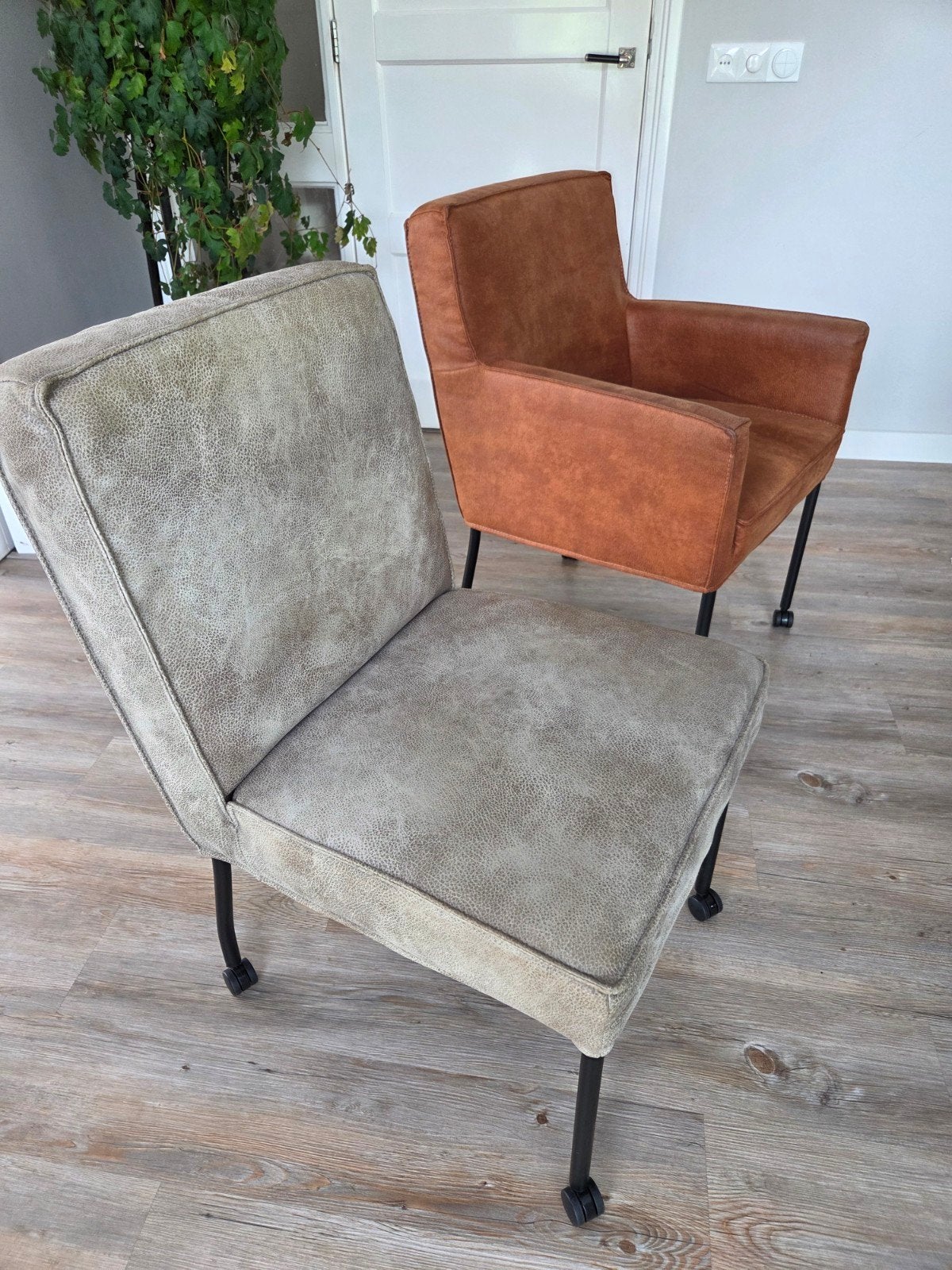Eetkamerstoelen microvezel leer 6 stuks, Huis en Inrichting, Ophalen, Gebruikt, Leer, Grijs