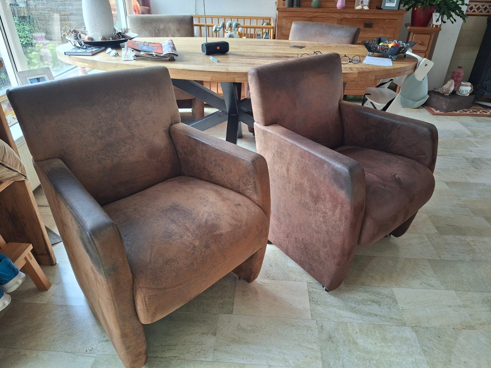 prachtig 4 fauteuils met wieltjes., Ophalen, Minder dan 75 cm, Zo goed als nieuw, Stof