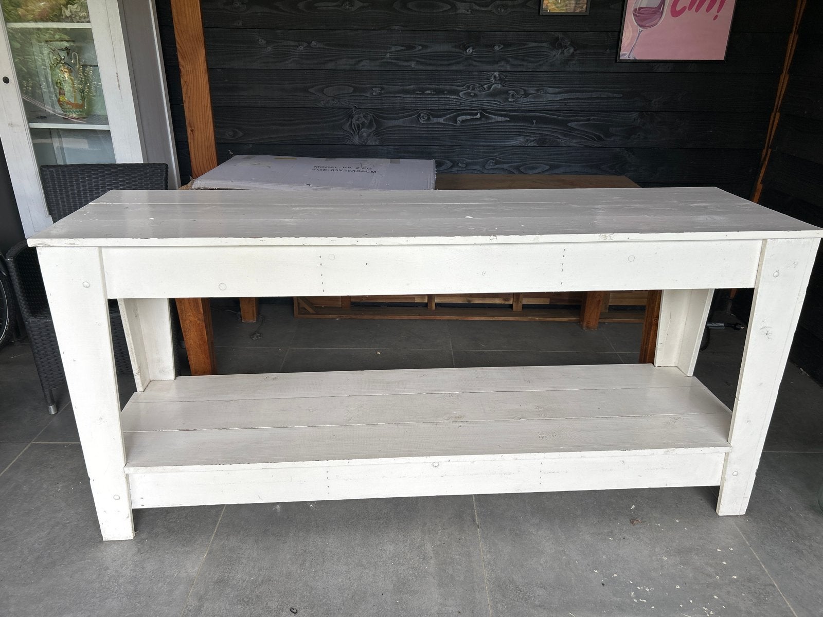 Robuuste witte houten sidetable - 200x55x93,5 cm, Ophalen, Gebruikt, 200 cm of meer, Rechthoekig