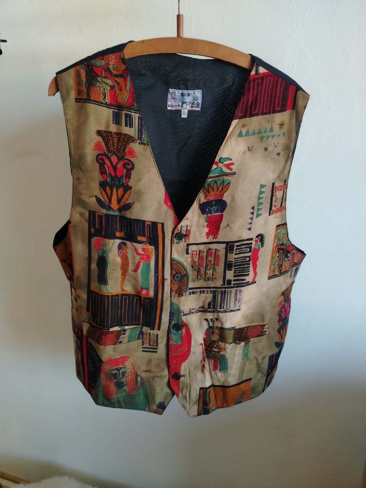 Vintage Safari gilet met Egyptische print - Maat XL, Ophalen of Verzenden, Zo goed als nieuw, Safari