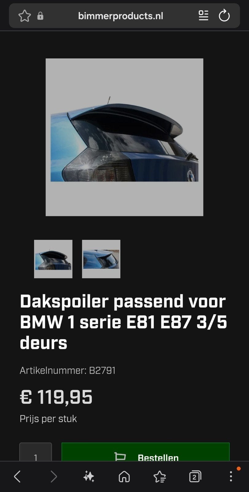 Daksspoiler BMW 1 serie E87 /E81, Ophalen, Achterklep, Nieuw, Achter