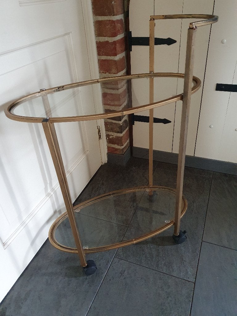 Thee karretje op wieltjes, Ophalen, Gebruikt, Metaal, Brocante