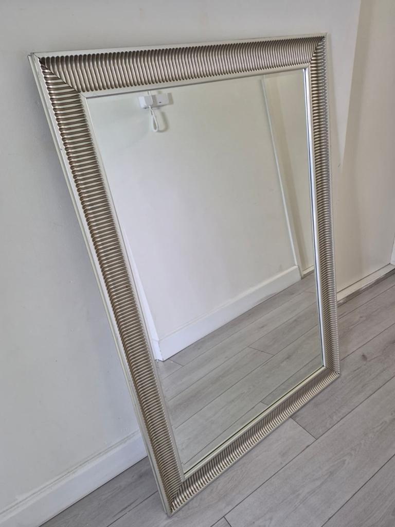 IKEA SONGE spiegel, zilverkleurig, 91x130 cm, Ophalen, Gebruikt, 100 tot 150 cm, 75 tot 100 cm