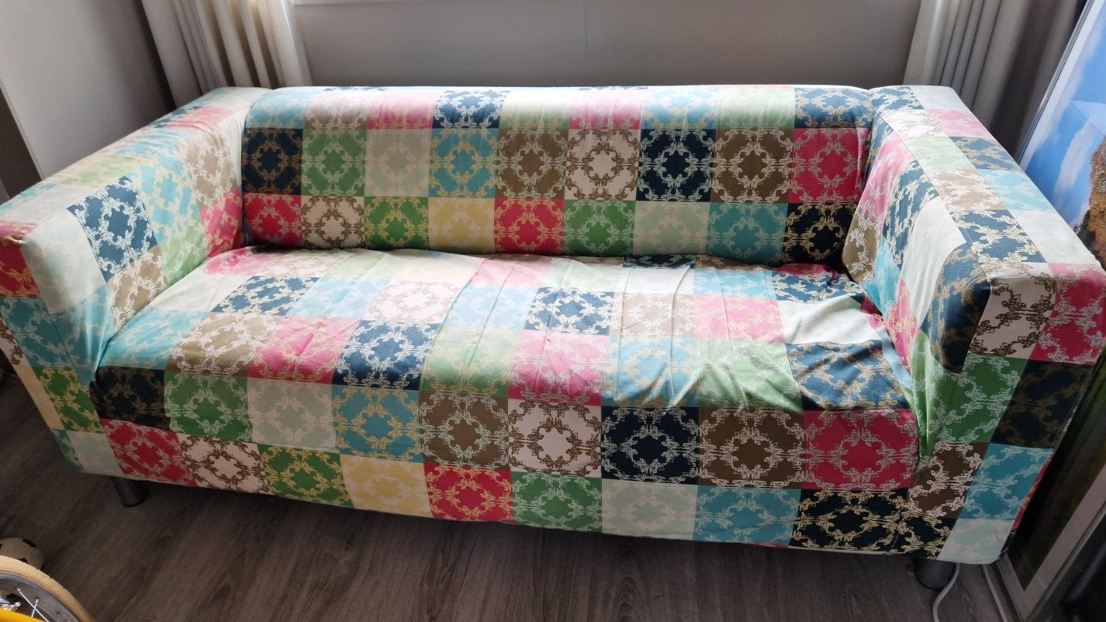 Ikea klippan bank met patchwork design, Ophalen, Gebruikt, 150 tot 200 cm, Tweepersoons
