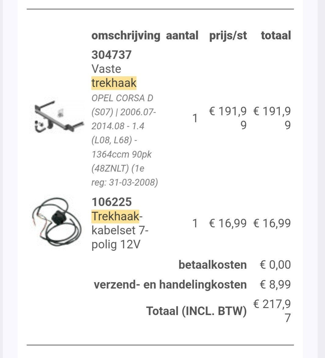 Opel Corsa D trekhaak., Ophalen, Nieuw
