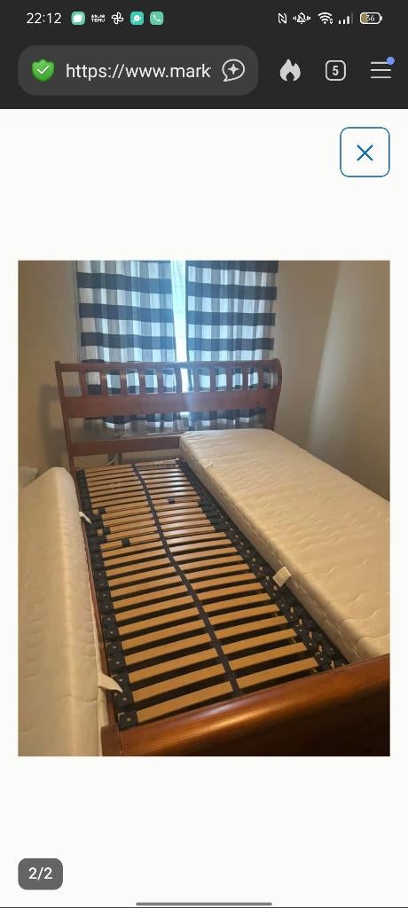 Bed met houten frame, Huis en Inrichting, Ophalen, Gebruikt, Tweepersoons, 140 cm