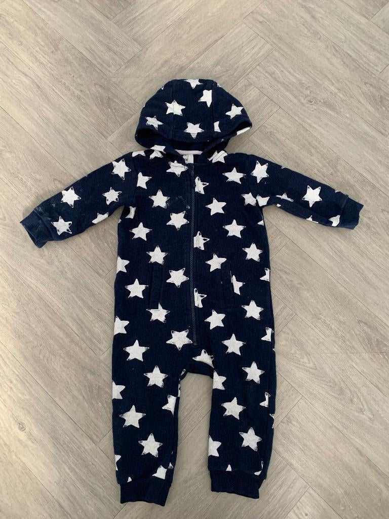Donker blauwe jogging onesie/ pakje, maat 80, Kinderen en Baby's, Babykleding | Maat 80, Verzenden, Zo goed als nieuw, Jongetje of Meisje