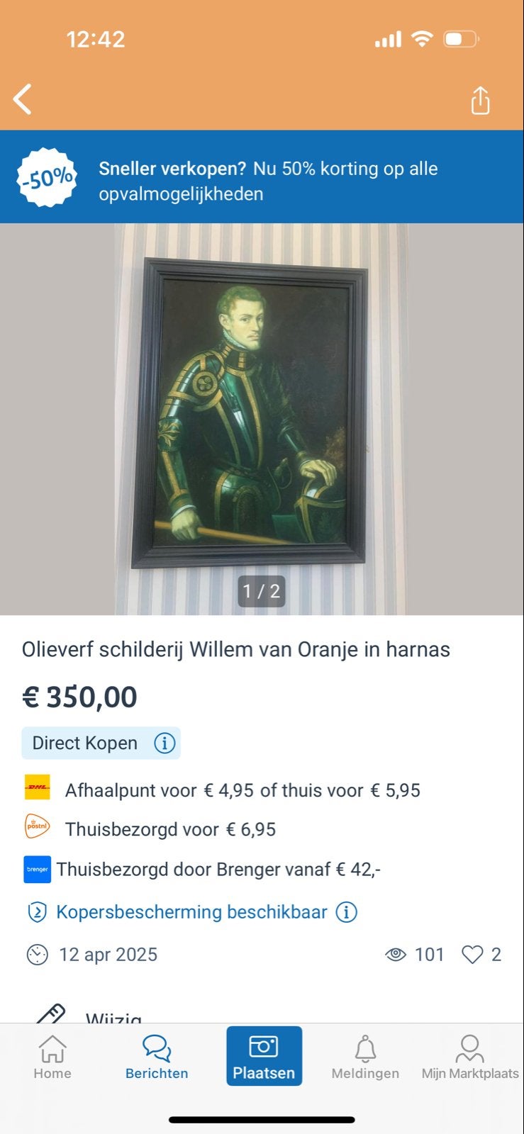 Olieverfschilderij Jonge Willem van Oranje in Harnas, Antiek en Kunst, Ophalen of Verzenden