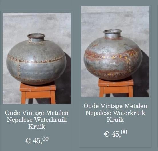 Oude metalen nepalese waterkruik XL kruik sober wonen vaas, Ophalen of Verzenden