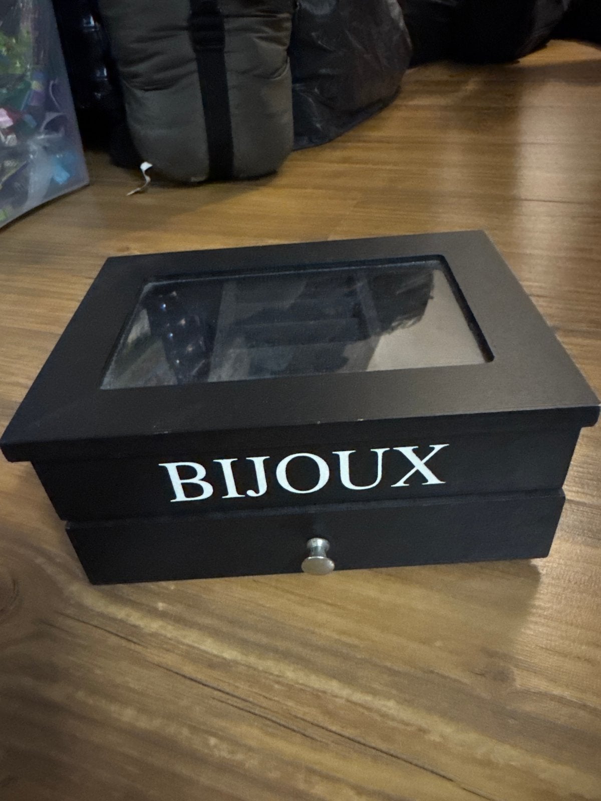 Zwart Bijoux Sieradendoosje met Lade en Glazen Deksel, Ophalen, Zo goed als nieuw, Zwart, Hardcase