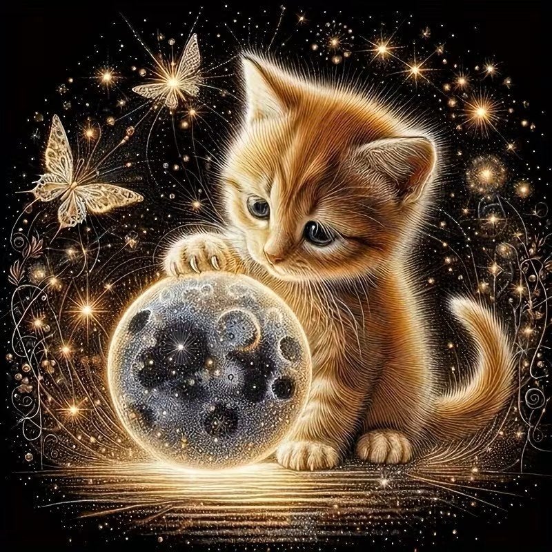 20x20cm Diamond Painting kitten met vlinders (rond) nr 532, Verzenden, Nieuw, Meerkleurig, Educatief