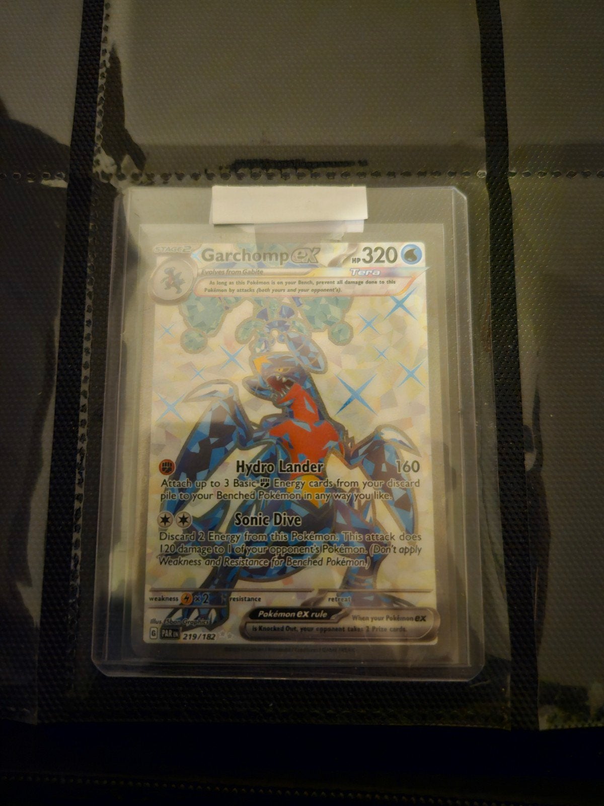 Pokemon Garchomp ex 219/182 Paradox Rift, Ophalen of Verzenden, Zo goed als nieuw, Losse kaart, Foil