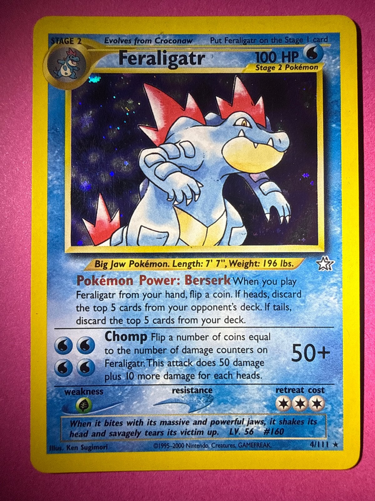 Feraligatr Pokémon Kaart - Neo Genesis 4/111 Holo, Ophalen of Verzenden, Gebruikt, Losse kaart, Foil