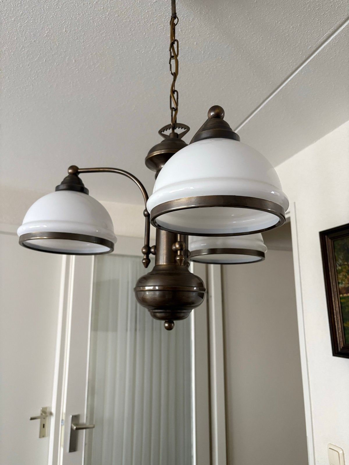 Hanglamp bronskleurig met 3 lichtpunten, Huis en Inrichting, Lampen | Hanglampen, Ophalen, Gebruikt, Metaal