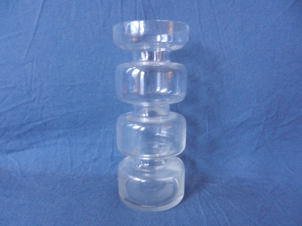 Cilindrische glazen vaas m insnoeringen F v Ransbeek ? h 21, Glas, Wit, Vaas, Ophalen of Verzenden