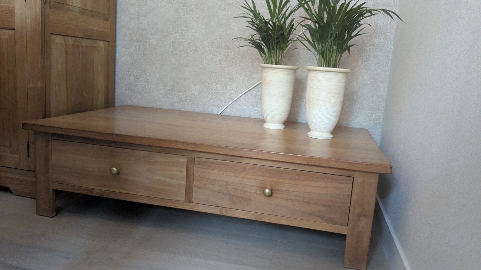 Teakhouten salontafel, Ophalen, Gebruikt, 100 tot 150 cm, 75 cm of meer