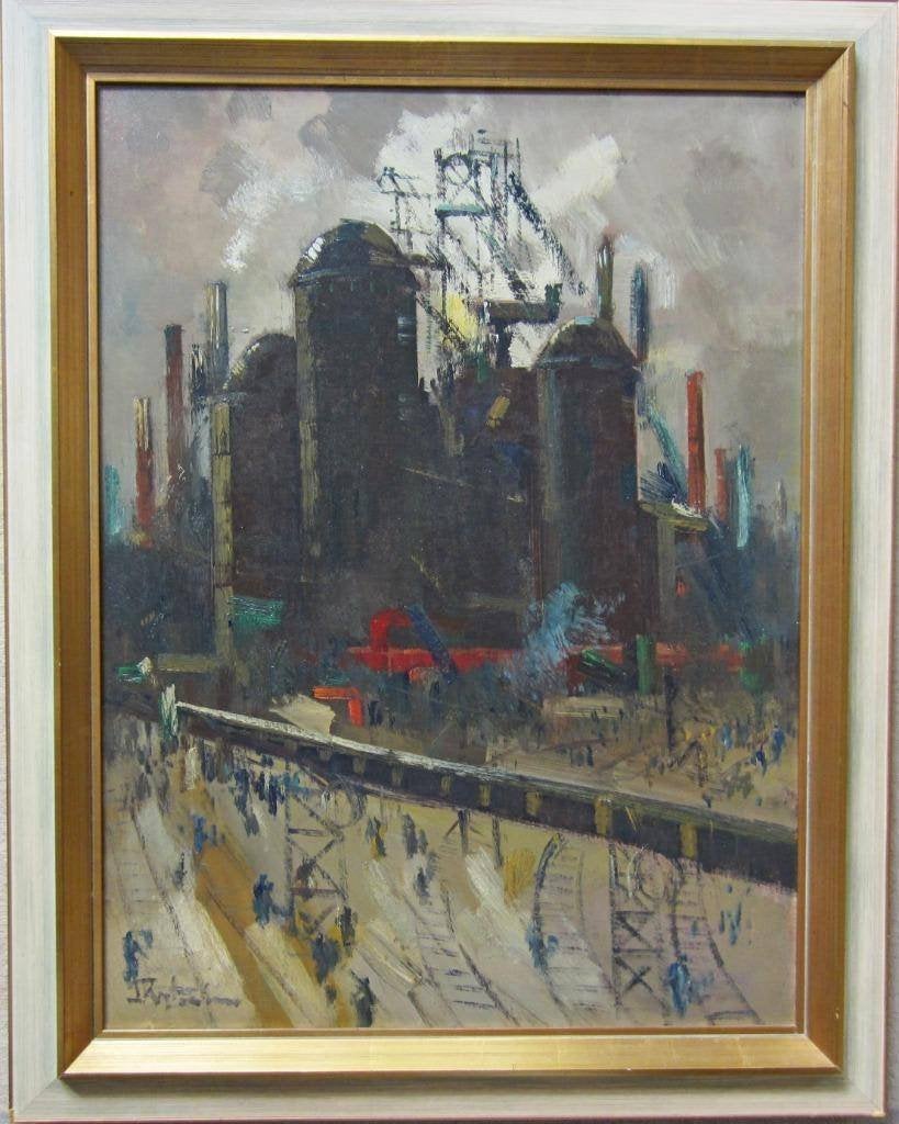 Jan Rijlaarsdam 1911-2007===doek 80 x 60 cm===INDUSTRIE, Antiek en Kunst, Ophalen