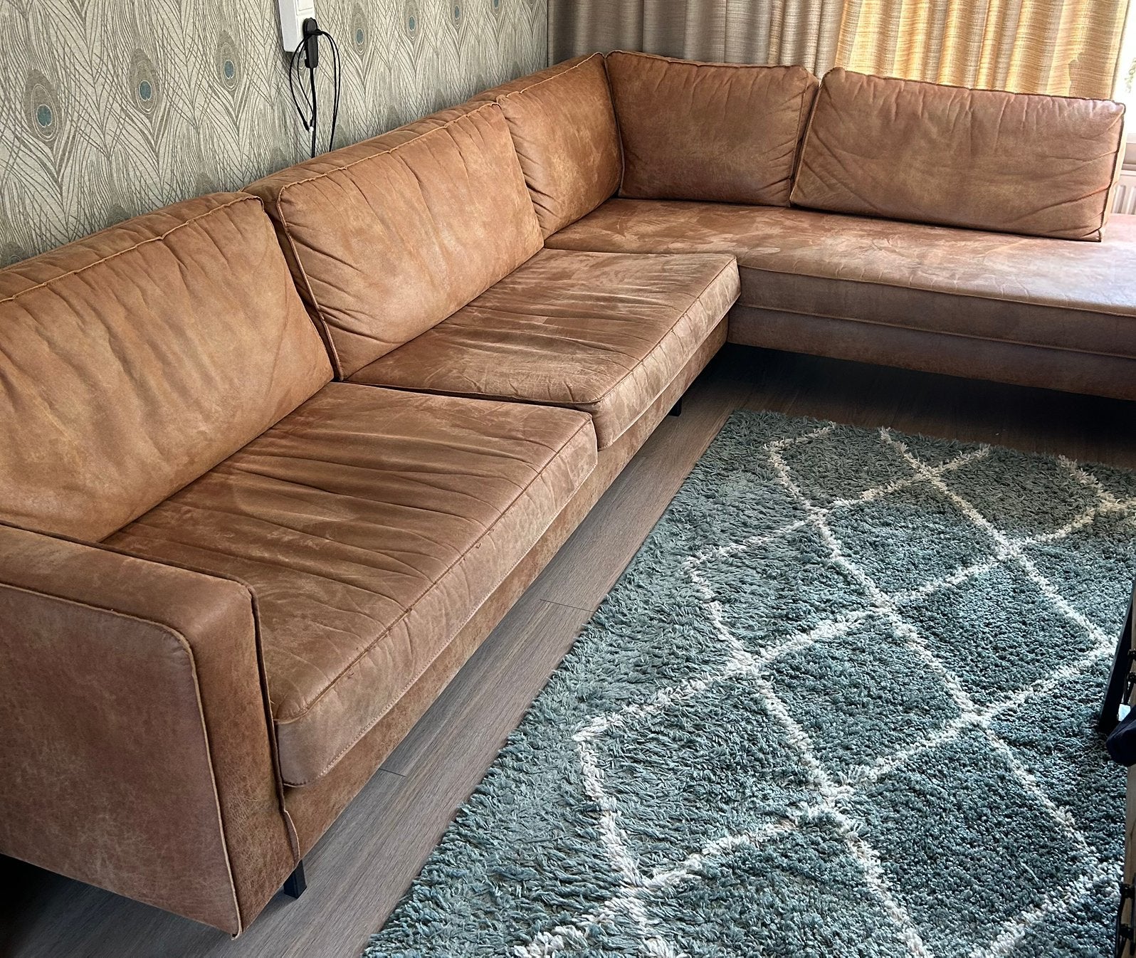 Woood hoekbank Indy rechts cognac leatherlook, Ophalen, Gebruikt, Leer, Leatherlook