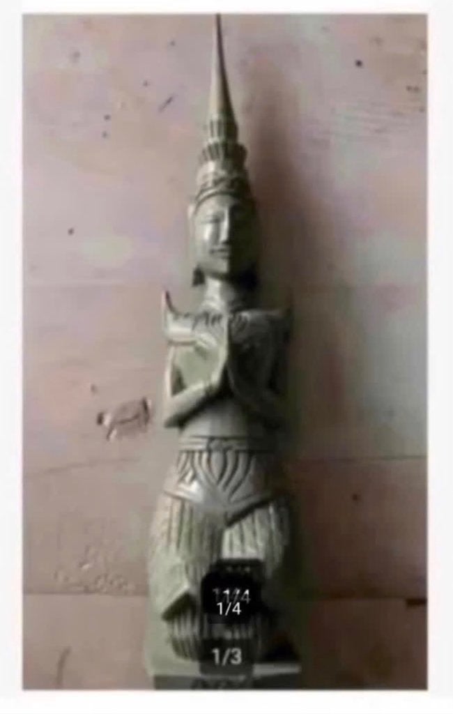 Mooi lang beeld tempelwachter hout 44 cm religieus, Ophalen of Verzenden