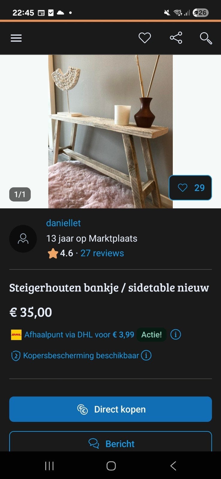 Te koop gevraagd.  Steigerhouten opzetbankje, Eén persoon, Cadeaubon