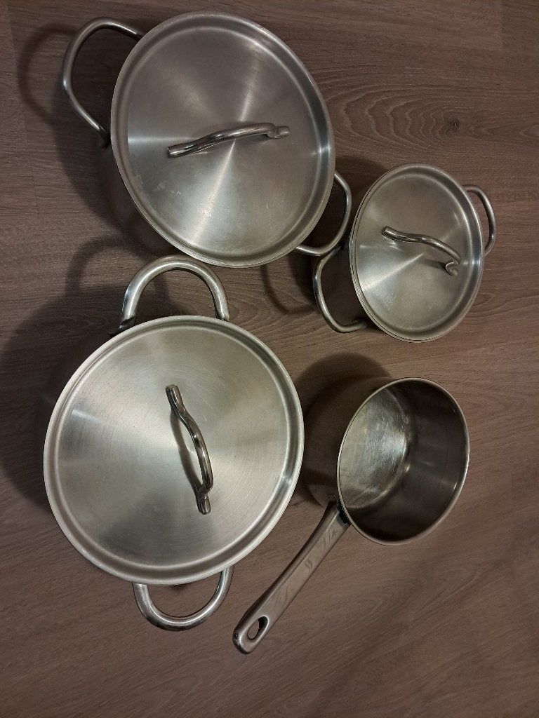 4-delige pannenset BK, Ophalen, Gebruikt, Met deksel, BK