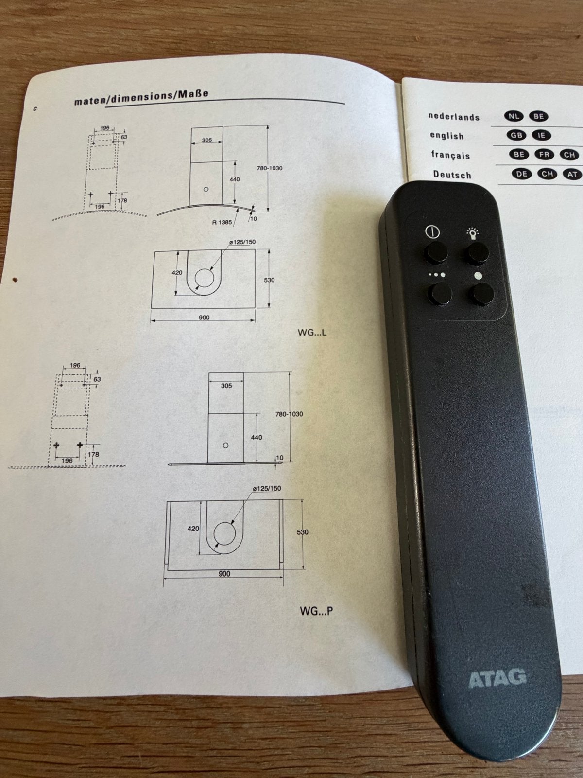 Atag WG 411L Glazen Schouw Afzuigkap RVS 90x75 + Afstandsbed, Witgoed en Apparatuur, Afzuigkappen, Gebruikt, Vrijstaand, Wandschouwkap
