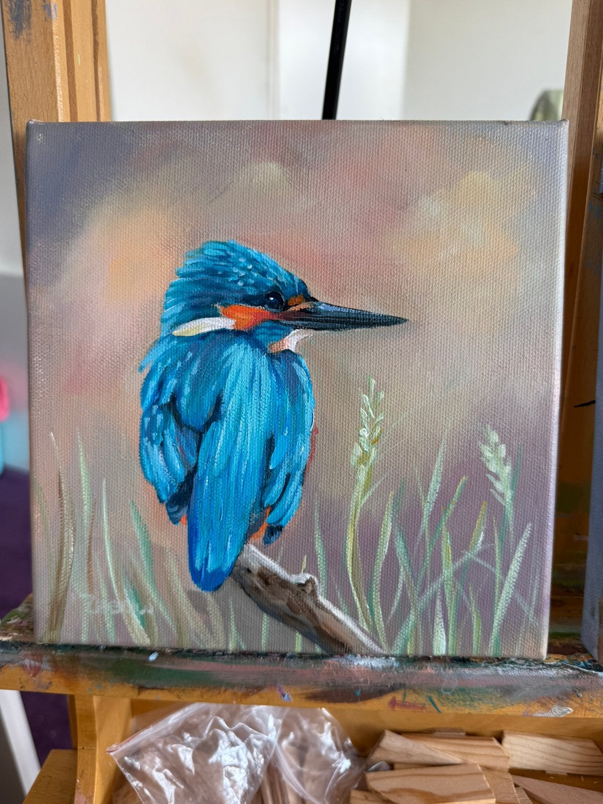 Schilderij ijsvogel, Acrylverf, Ophalen of Verzenden, Dieren, Overige materialen