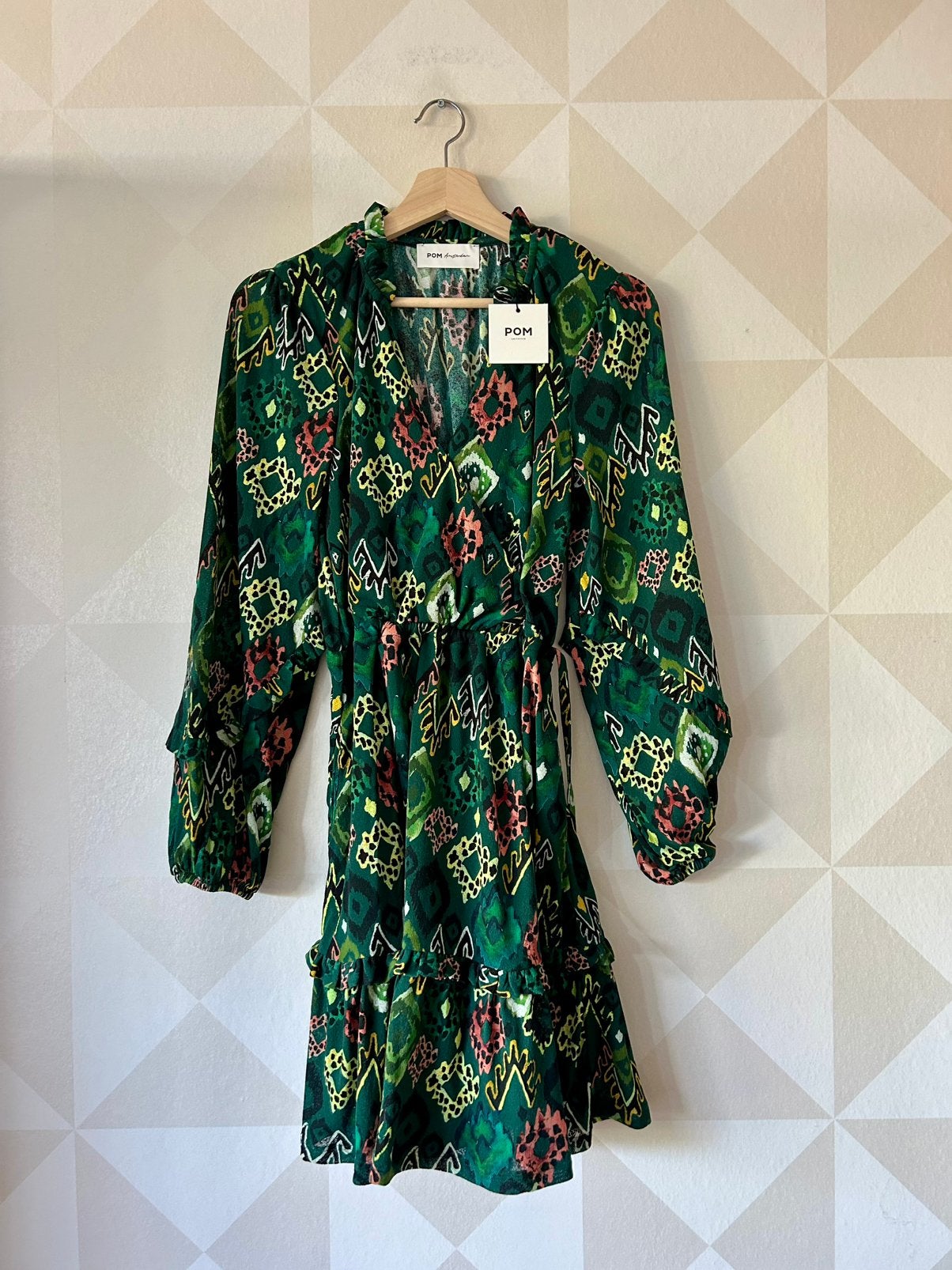 Pom Amsterdam midi jurk donkergroen S/36 NIEUW, Nieuw, Ophalen of Verzenden, Maat 36 (S), Boven de knie