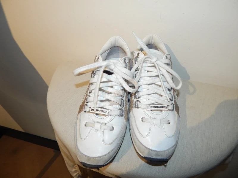 Dsquared2 witte leren sneakers glitter accenten zeer net 37, Verzenden, Wit, Dsquared2, Sneakers of Gympen