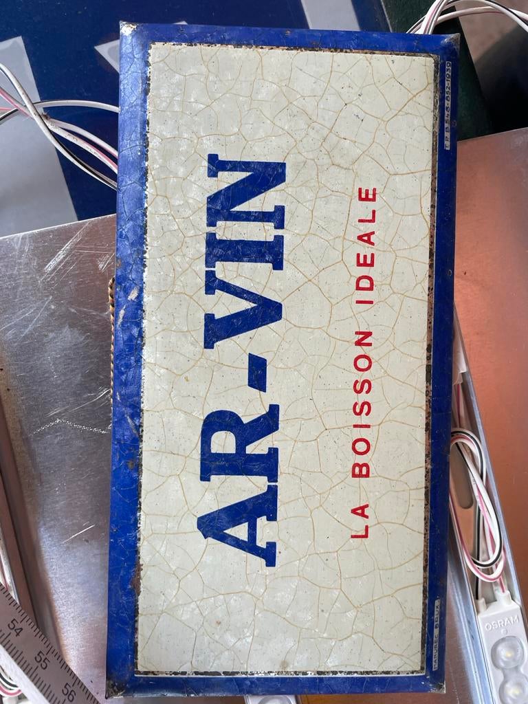 Vintage AR-VIN Wijn Emaille Reclamebord Jaren '30, Ophalen of Verzenden
