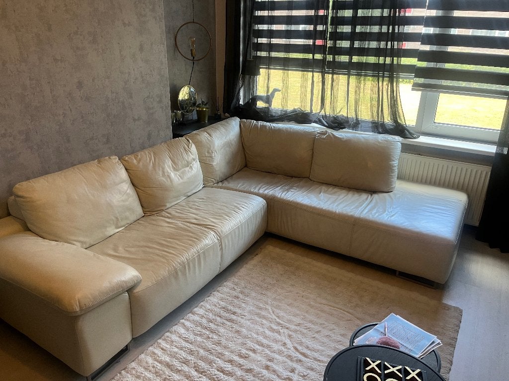 Witte leren hoekbank Leatherworld (250x220 cm) – In 2 delen, Ophalen, Gebruikt, Minder dan 75 cm, Hoekbank
