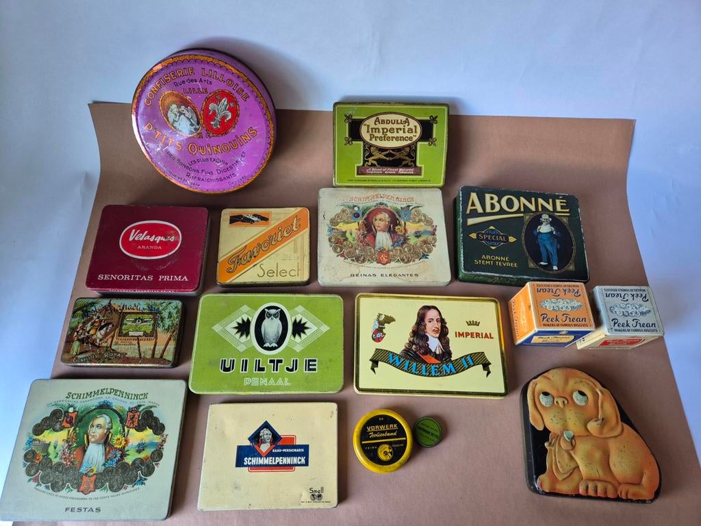 Grote partij vintage reclame blikken / tabaksblikken, Verzamelen, Blikken, Ophalen of Verzenden, Gebruikt, Overige