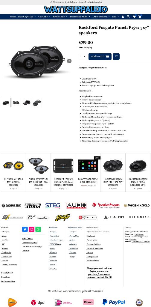 Rockford Fosgate Punch P1572 5x7'' speakers, Auto diversen, Autospeakers, Audio Design, Nieuw, Am Breilingsweg 3, 76709 Kronau, Duitsland