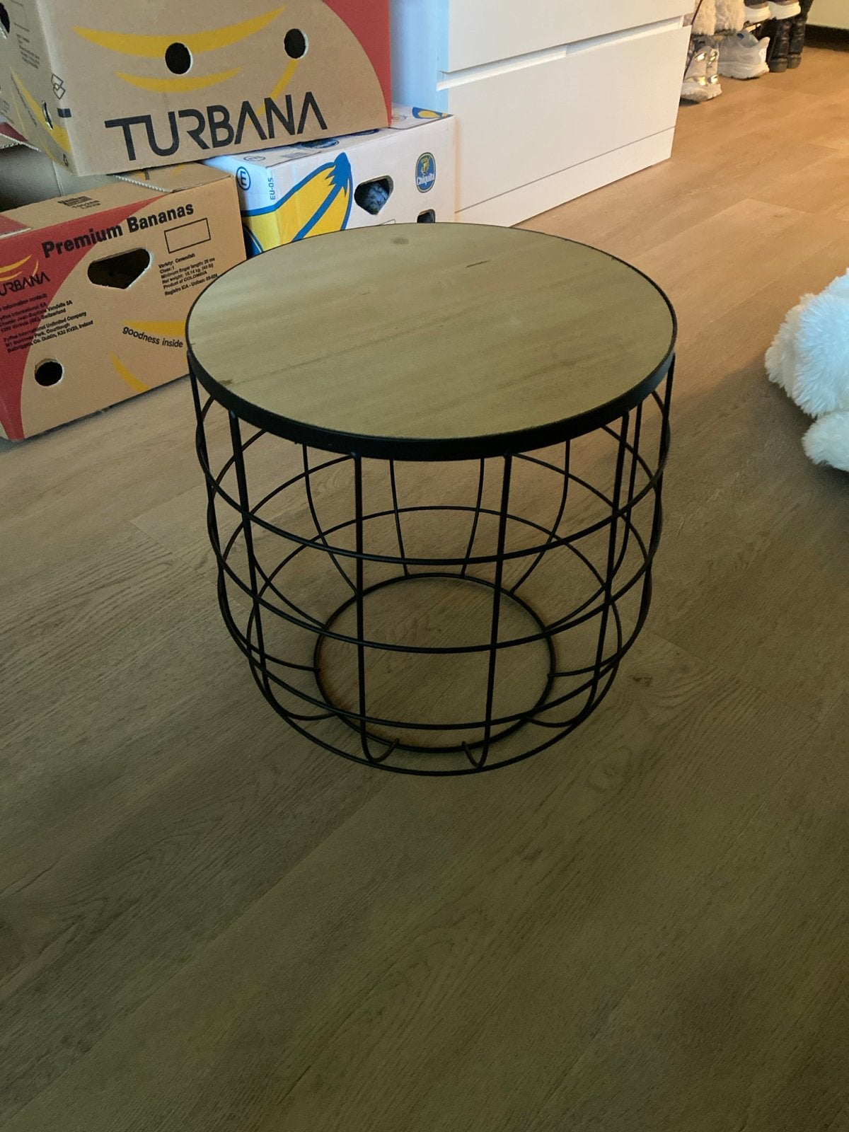 Ronde bijzettafel met houten blad en metalen frame, Huis en Inrichting, Ophalen, Minder dan 45 cm, Minder dan 55 cm, Gebruikt