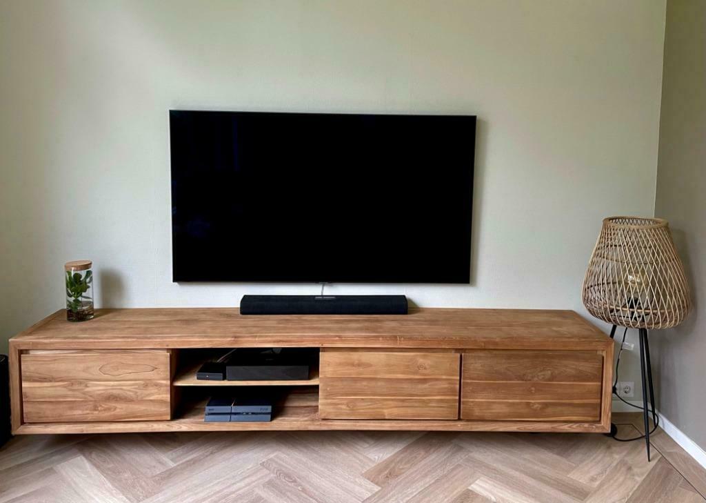 Hangend-zwevend tv-meubel 130 cm/300 cm breed, 100 tot 150 cm, Teakhout, Nieuw, Ophalen of Verzenden