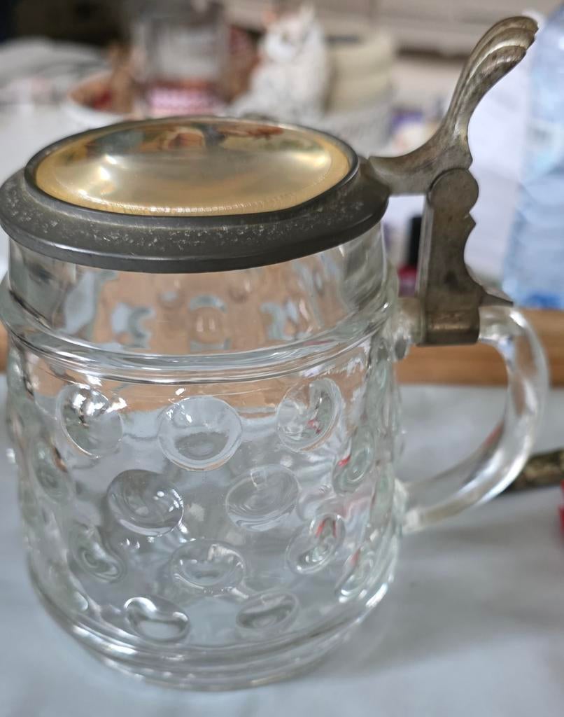 Oude bierpul met tinnen deksel, Ophalen of Verzenden
