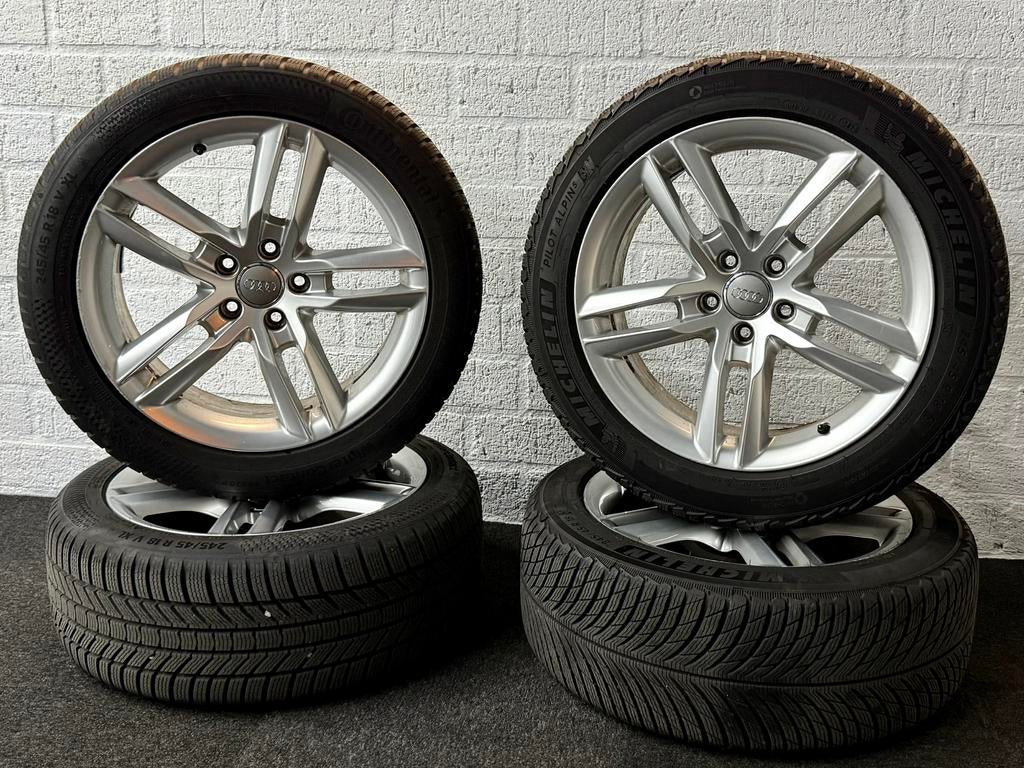 Audi Velgen met Winterbanden Michelin&Continental 245/45R18, Auto-onderdelen, Banden en Velgen, Ophalen, 18 inch, Banden en Velgen