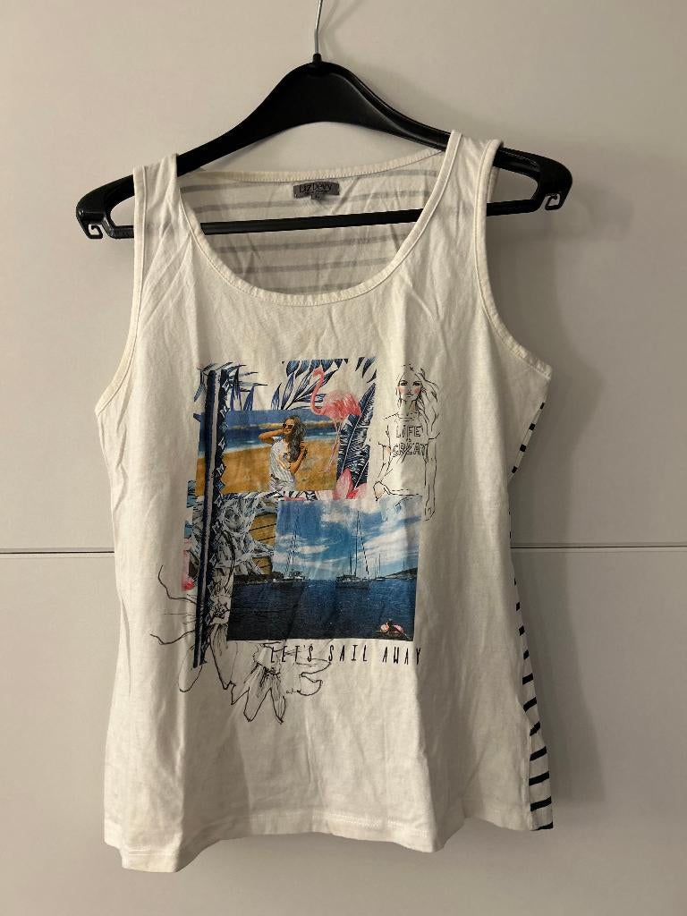 Liz Devy witte top met print en strepen op de rug, Kleding | Dames, Liz Devy, Wit, Maat 42/44 (L), Ophalen of Verzenden