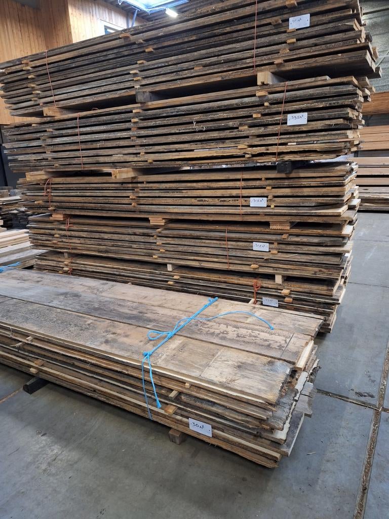 Mooie grote  partij brede  sloophout  planken barnwood, Doe-het-zelf en Verbouw, Hout en Planken, Ophalen, Gebruikt, Minder dan 25 mm